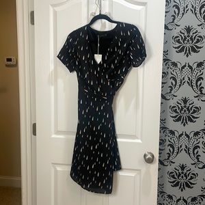 Sugarhill boutique black wrap dress with pastel raindrop design
